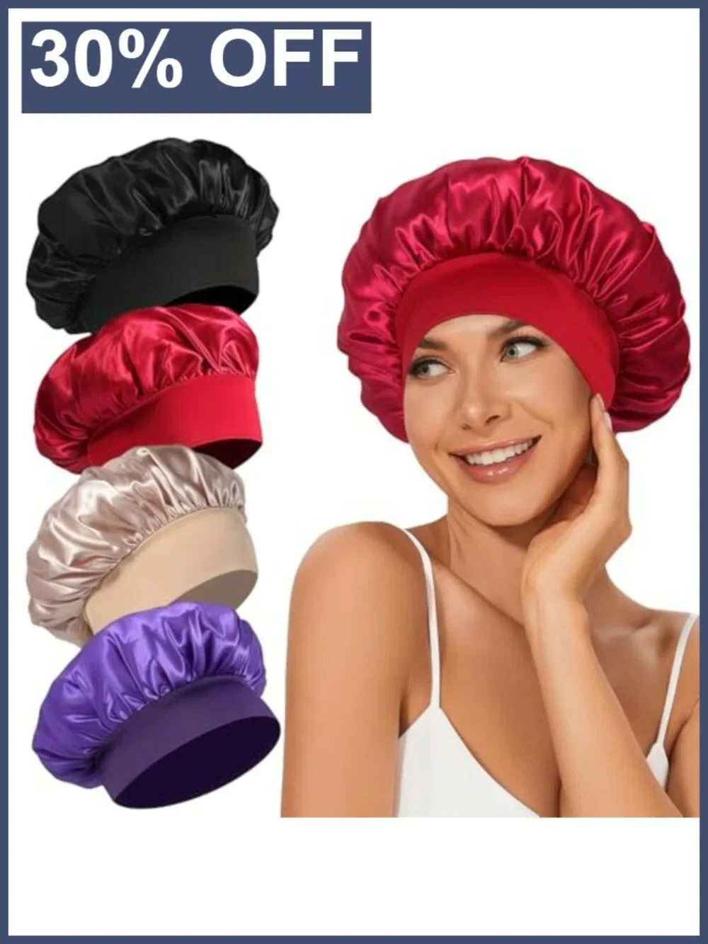 4-Pack Silk Satin Bonnets for Sleeping Hair Protection Night Caps